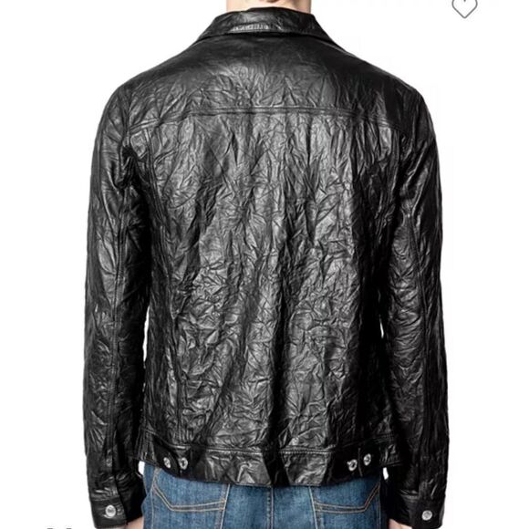 $768 Zadig & Voltaire Crinkle Leather Jacket NWT XXL  missing one button - Picture 2 of 11